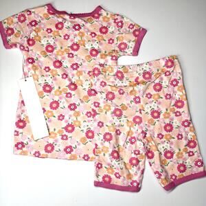 Milkberry 2 Piece Bamboo Shorts Pajamas 5T Sensitive Skin Ruffle Pink Flowers